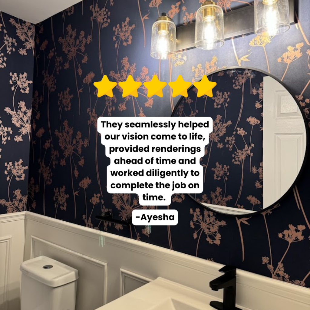 client review after-renovation-bathroom-wainscoting-wallpaper-toronto