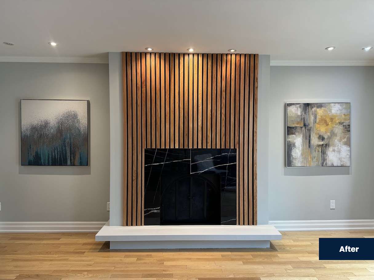 "Improved functionality and design of fireplace after makeover"