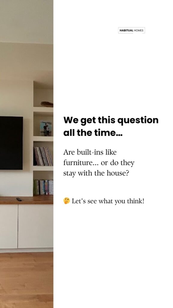 Built-in media unit with shelving and cabinetry custom-fit to the wall