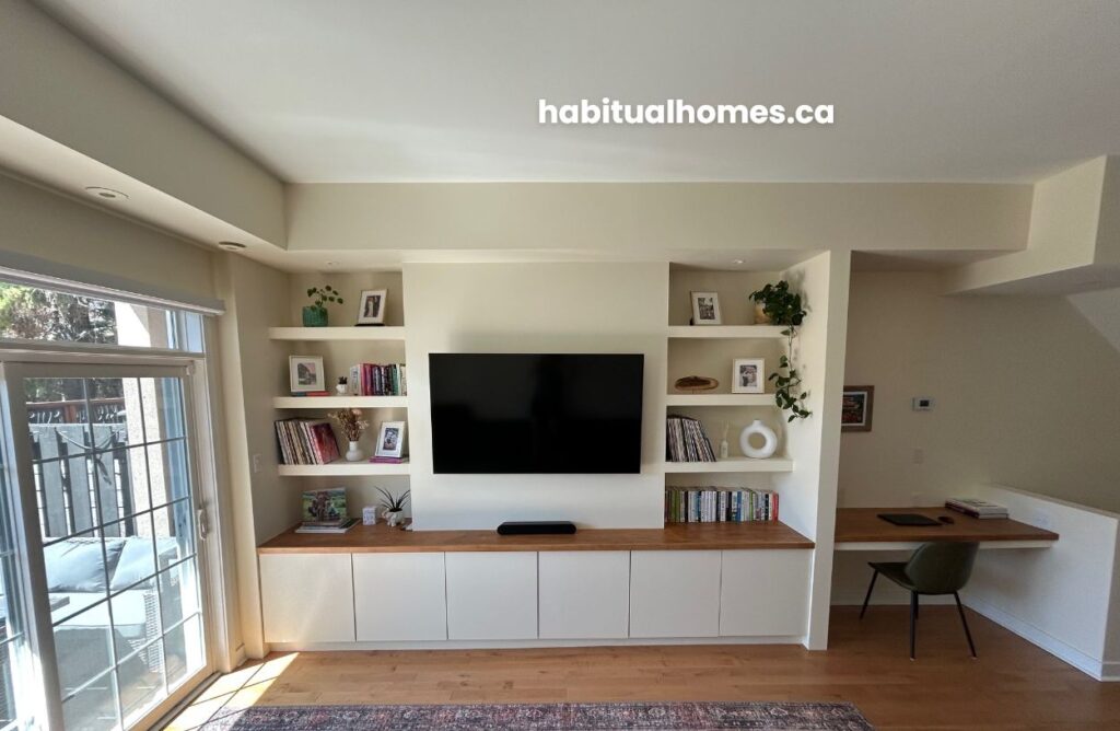 Custom TV MEDIA WALL AND DESK - AFTER 2 - HABITUALHOMES