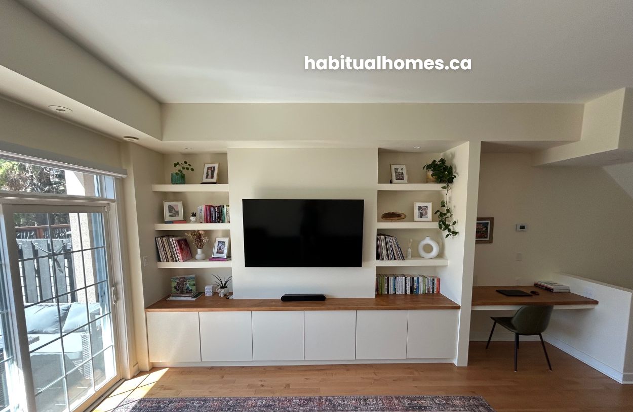 Custom TV MEDIA WALL AND DESK - AFTER 2 - HABITUALHOMES