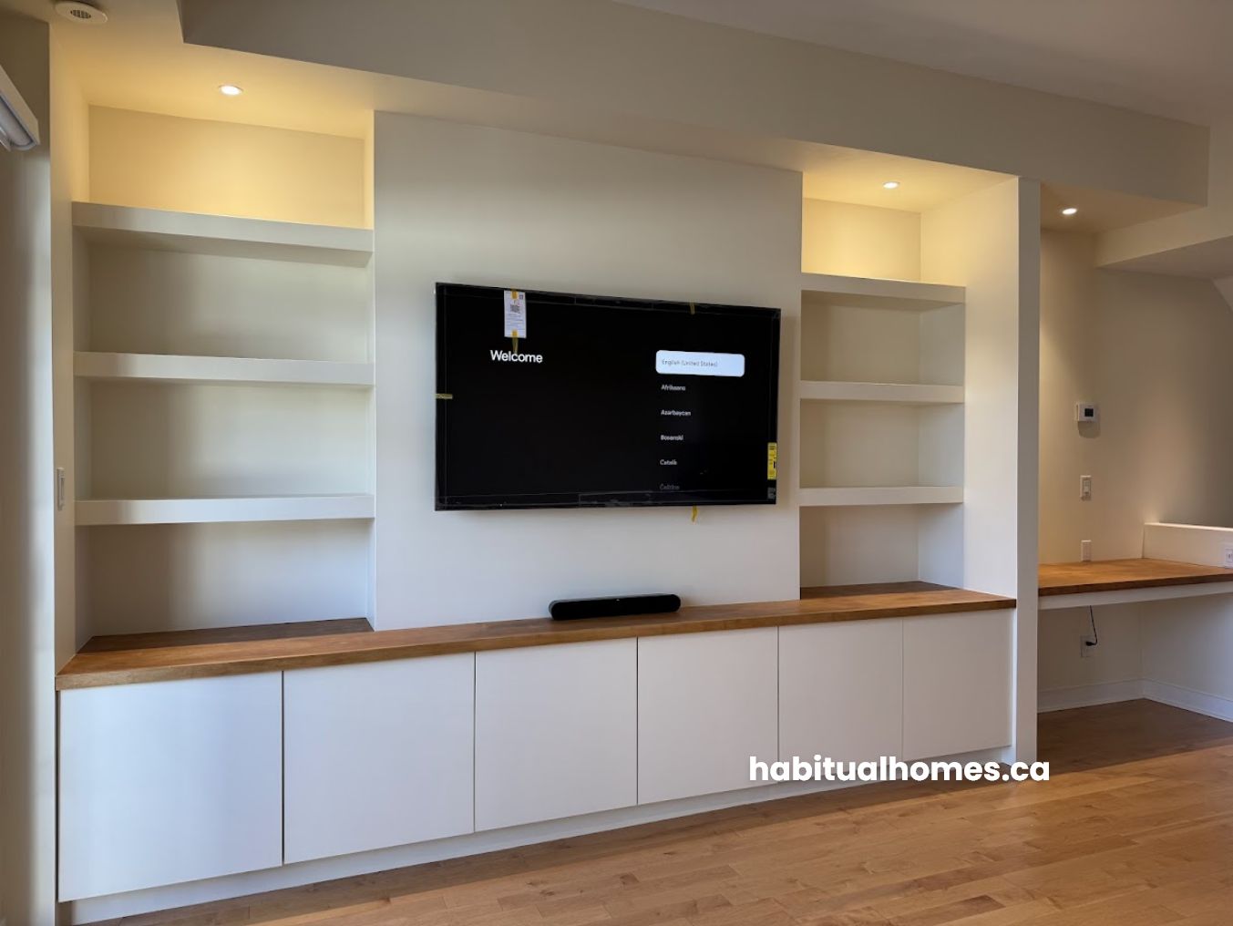 Custom TV MEDIA WALL AND DESK - AFTER - HABITUALHOMES