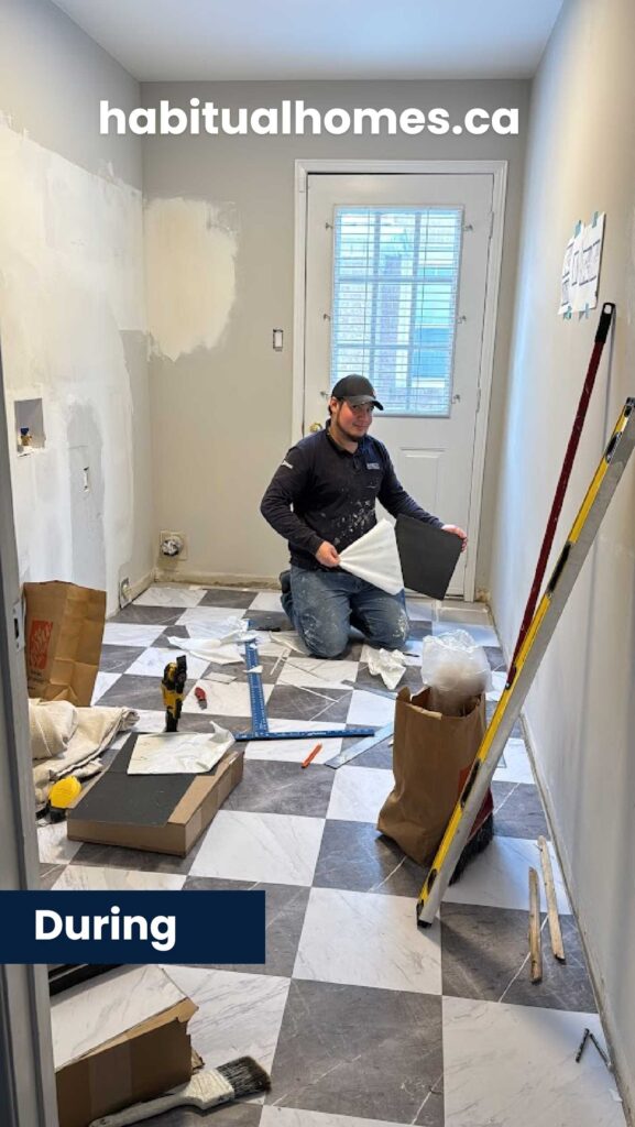 installing vinyl flooring laundry room makeover