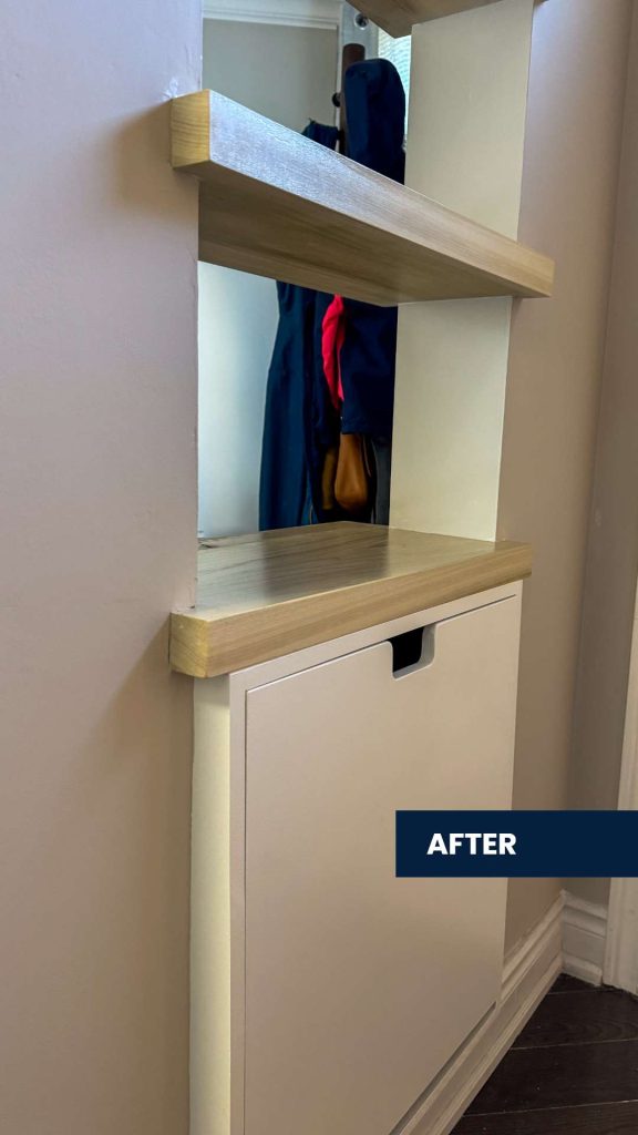 Shoe cabinet after installation