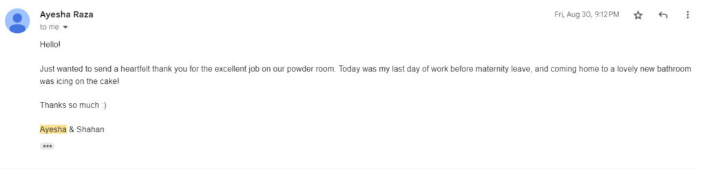 ayesha - happy client email