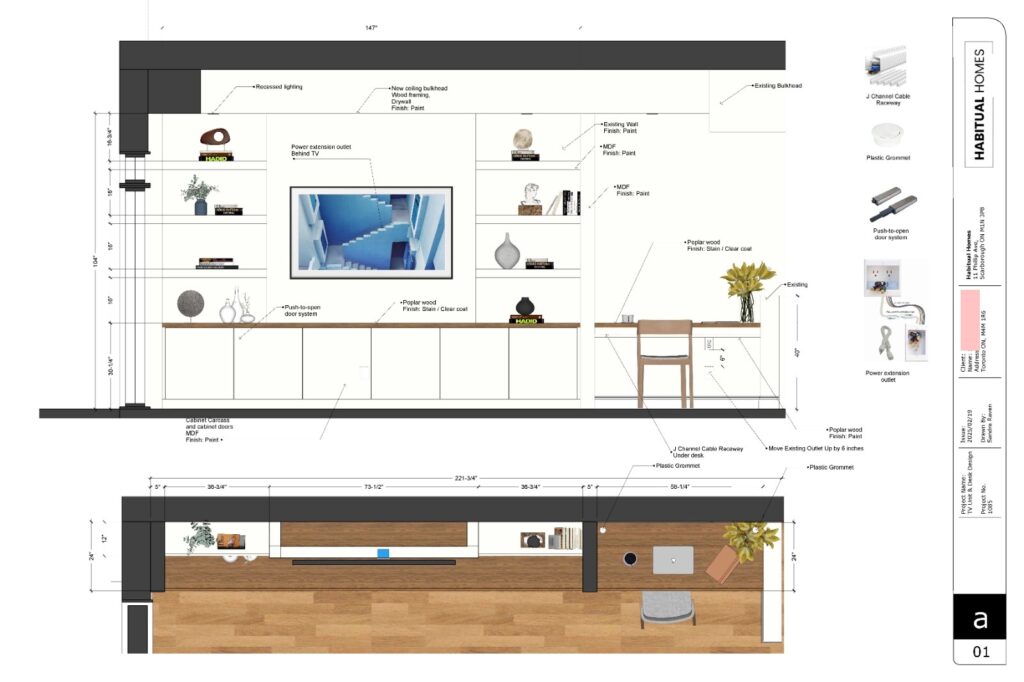 built-in desk and shelves - drawings