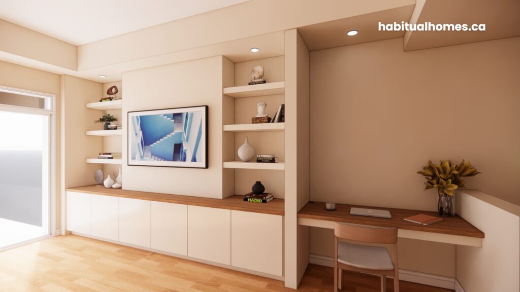 built-in desk and shelves - rendering