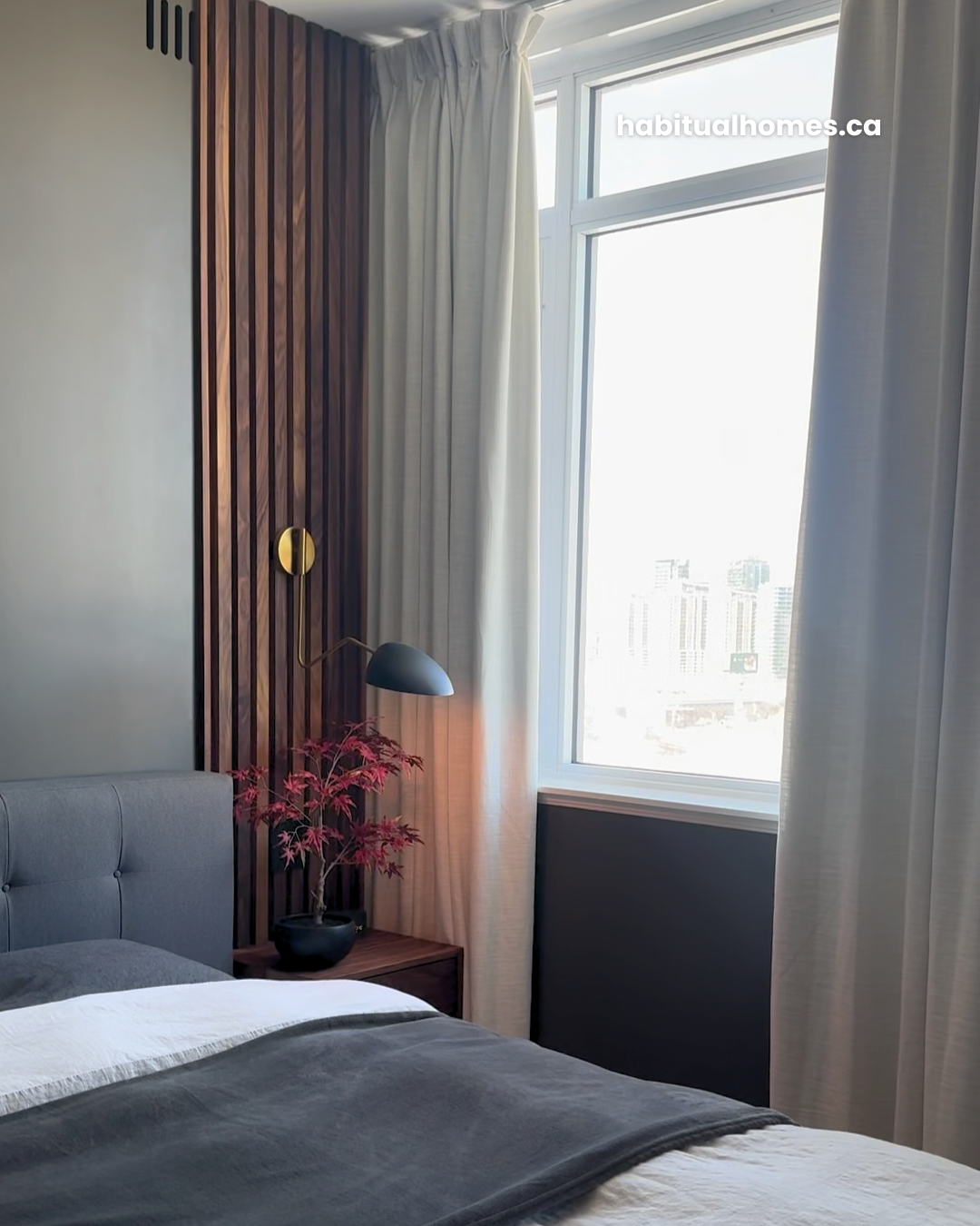 Custom Walnut Night Tables & Slat Feature Wall — Downtown Toronto
