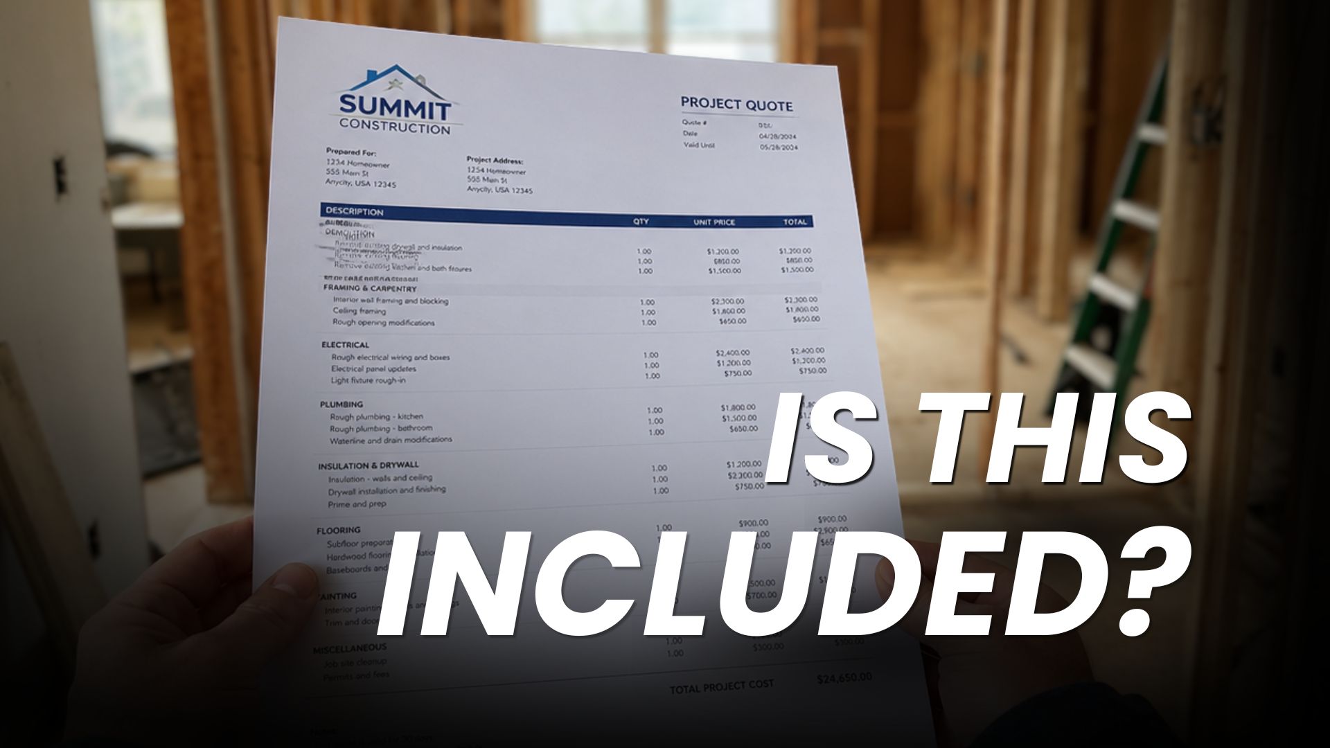 Homeowner reviewing a renovation project quote to check what's included