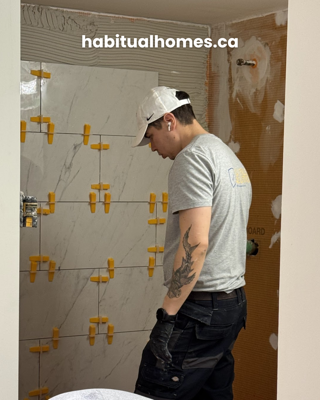 tile installation in process